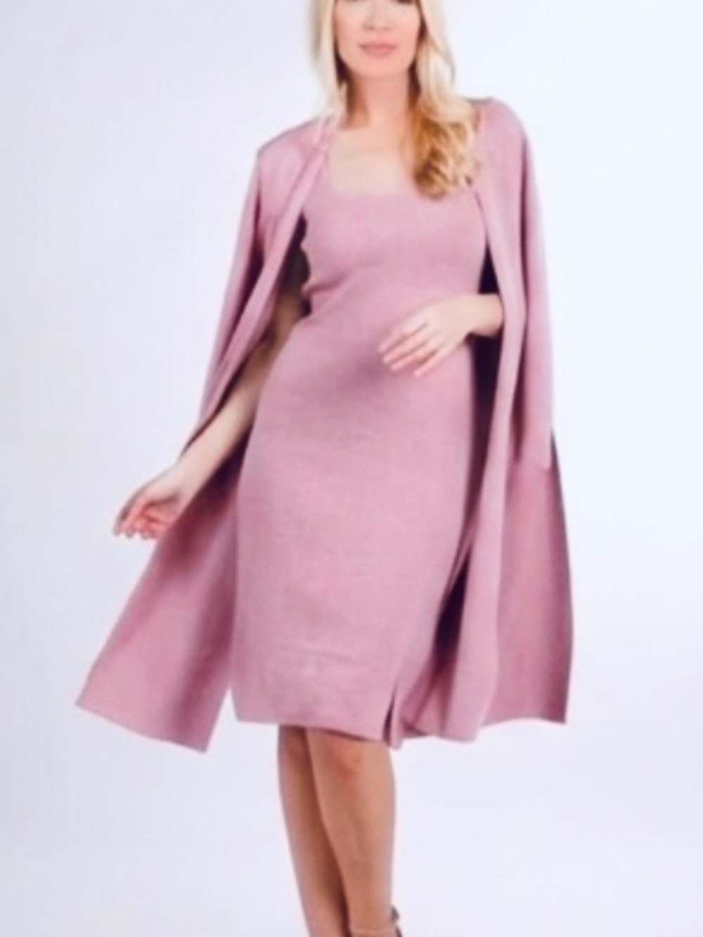 Brian Bailey Dusty Rose 2-Piece Knit Dress & Long Open Cardigan Set Size XXL GUC